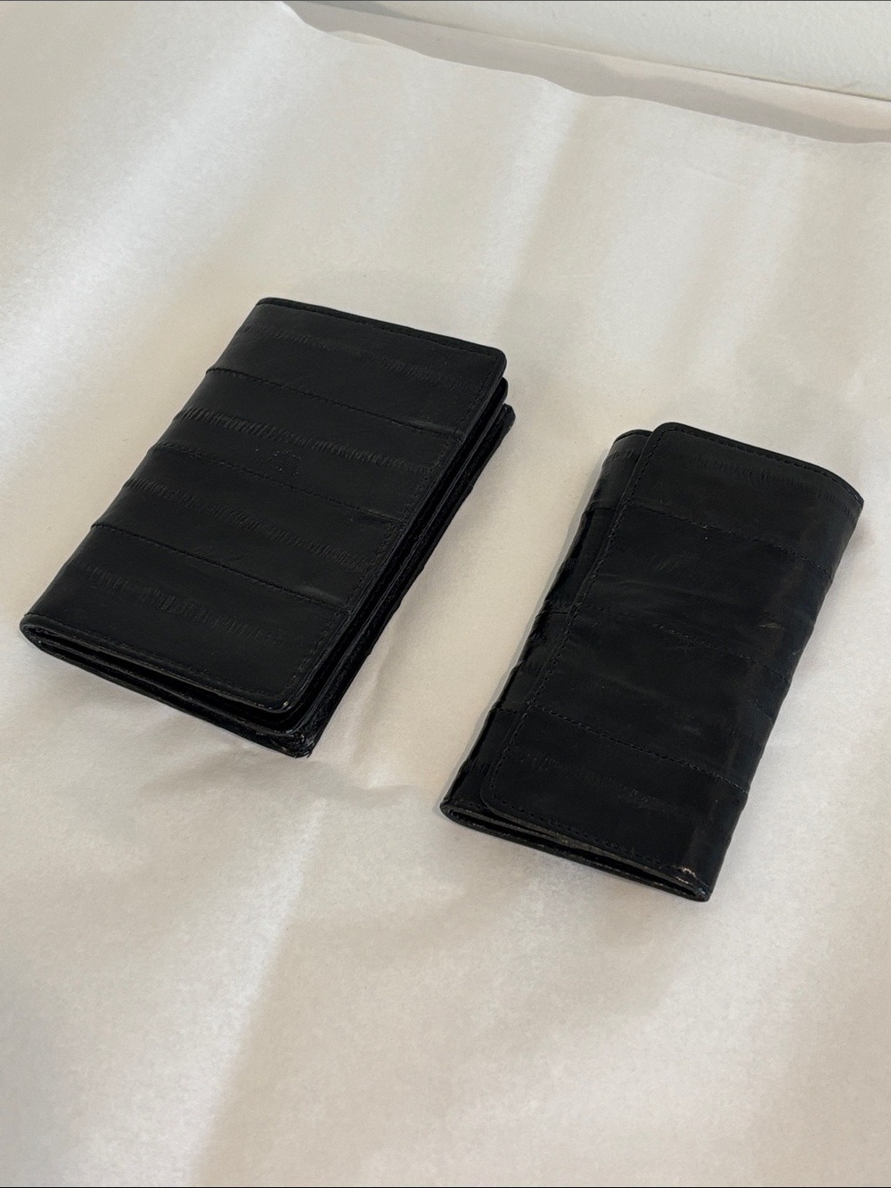 Vintage eel skin SET small bifold wallet/card holder & tri fold key case black